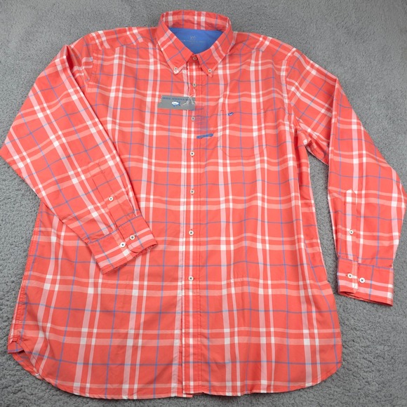 Southern Tide Hybrid Sport Shirt Quick Dry Stretch Plaid Coral XL - Picture 2 of 8
